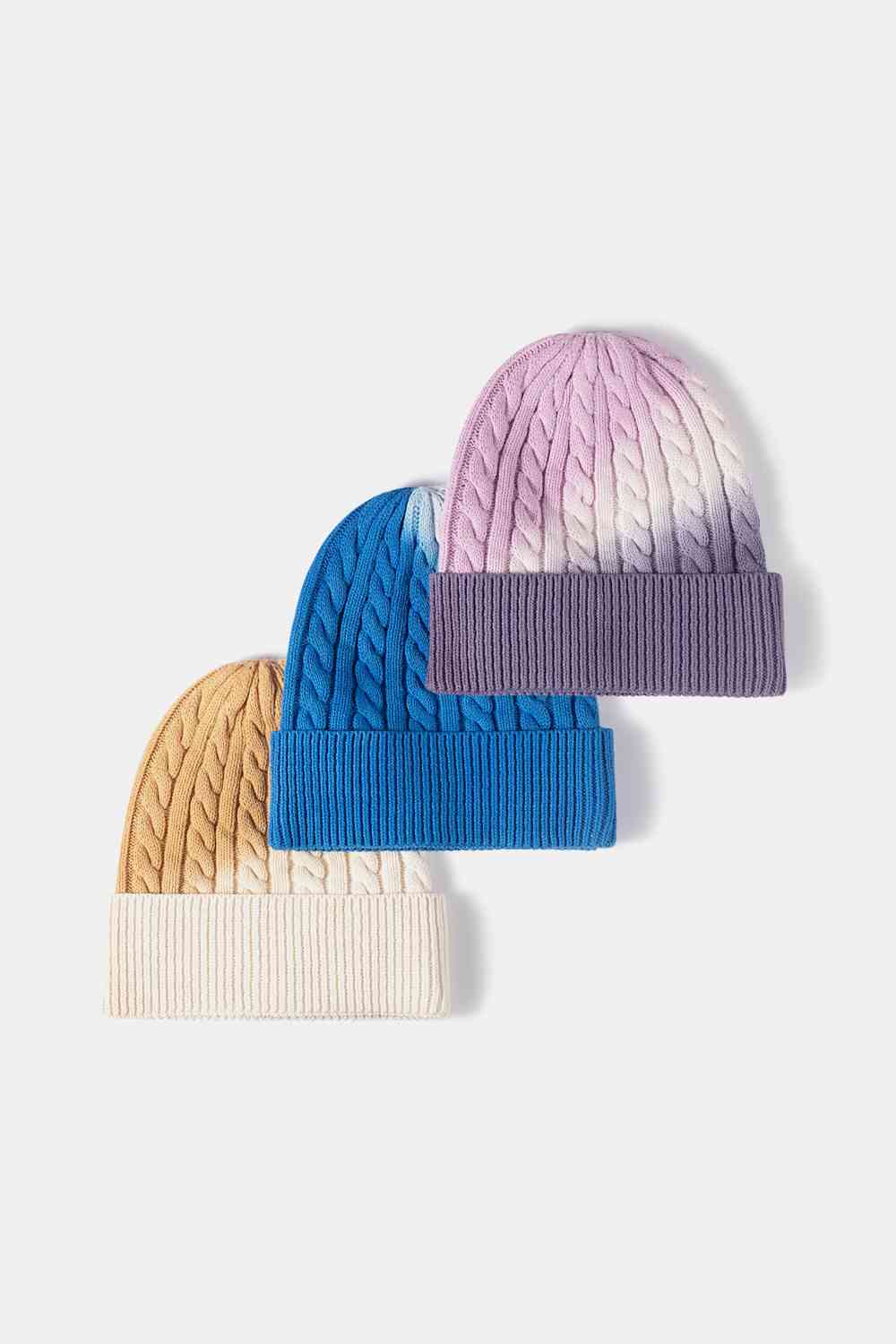 Contrast Tie-Dye Cable-Knit Cuffed Beanie Trendsi