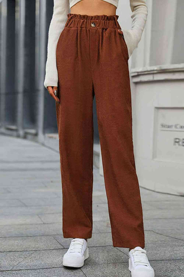  Waist Straight Leg Pants with Pockets Bazaarbey