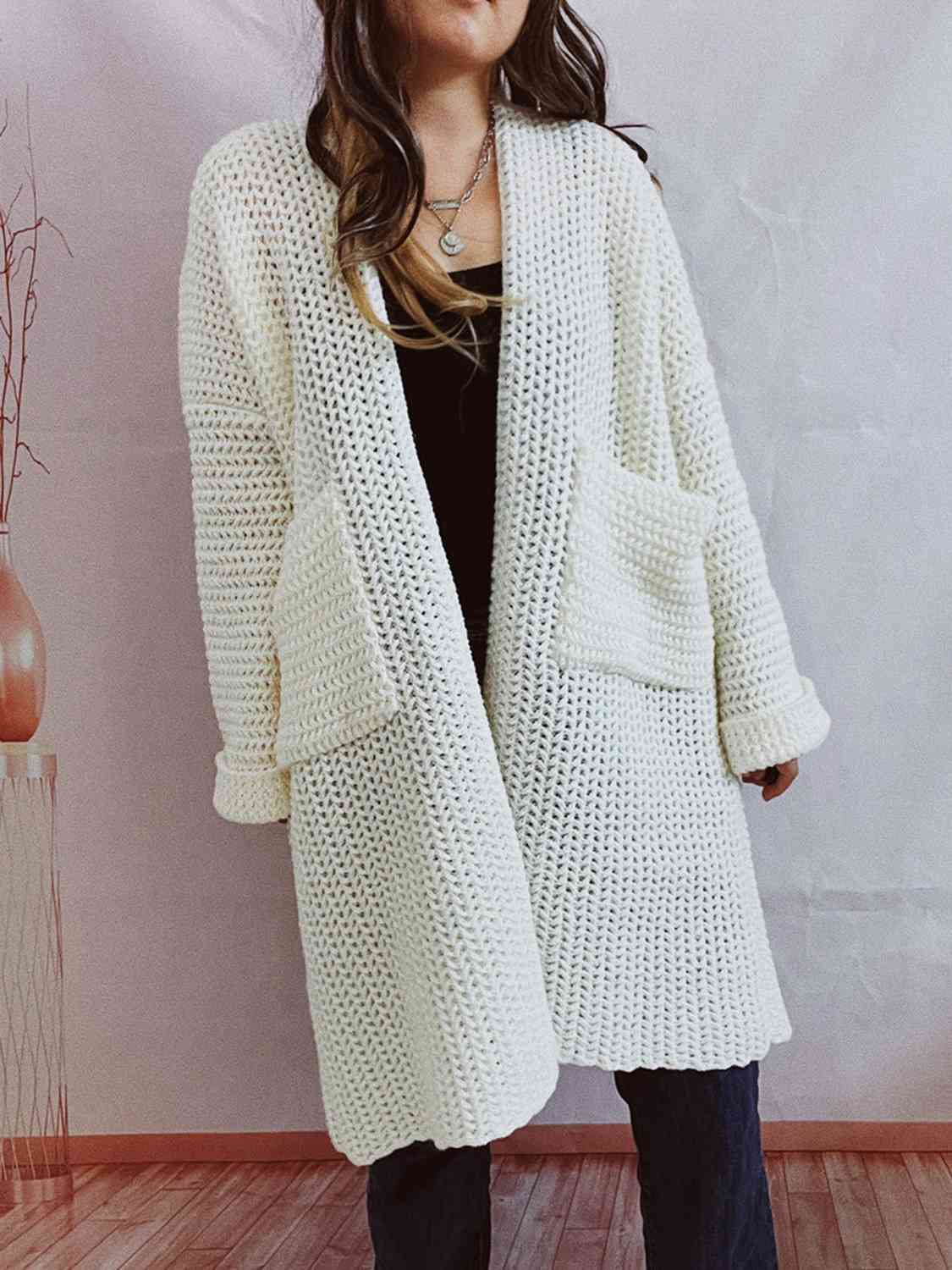  Long Sleeve Cardigan with Pockets Trendsi