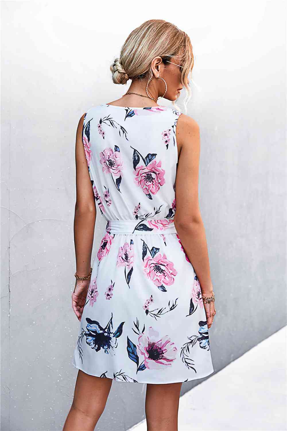 Printed Zip Detail Belted Sleeveless Dress -BazaarBey - www.shopbazaarbey.com