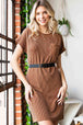 Ribbed Round Neck Short Sleeve Dress -BazaarBey - www.shopbazaarbey.com