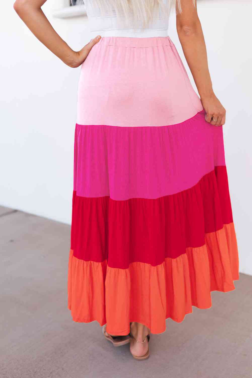 Color Block Tiered Maxi Skirt Trendsi