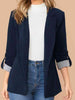 Lapel Collar Roll-Tab Sleeve Blazer Bazaarbey