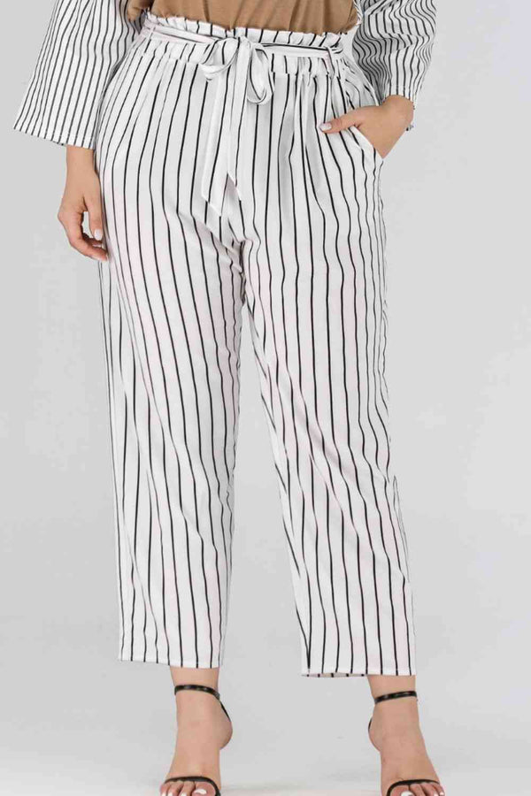  Striped  Waist Cropped Pants Bazaarbey