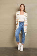 Woven Right Striped Rib-Knit Open Front Pocketed Cardigan Trendsi