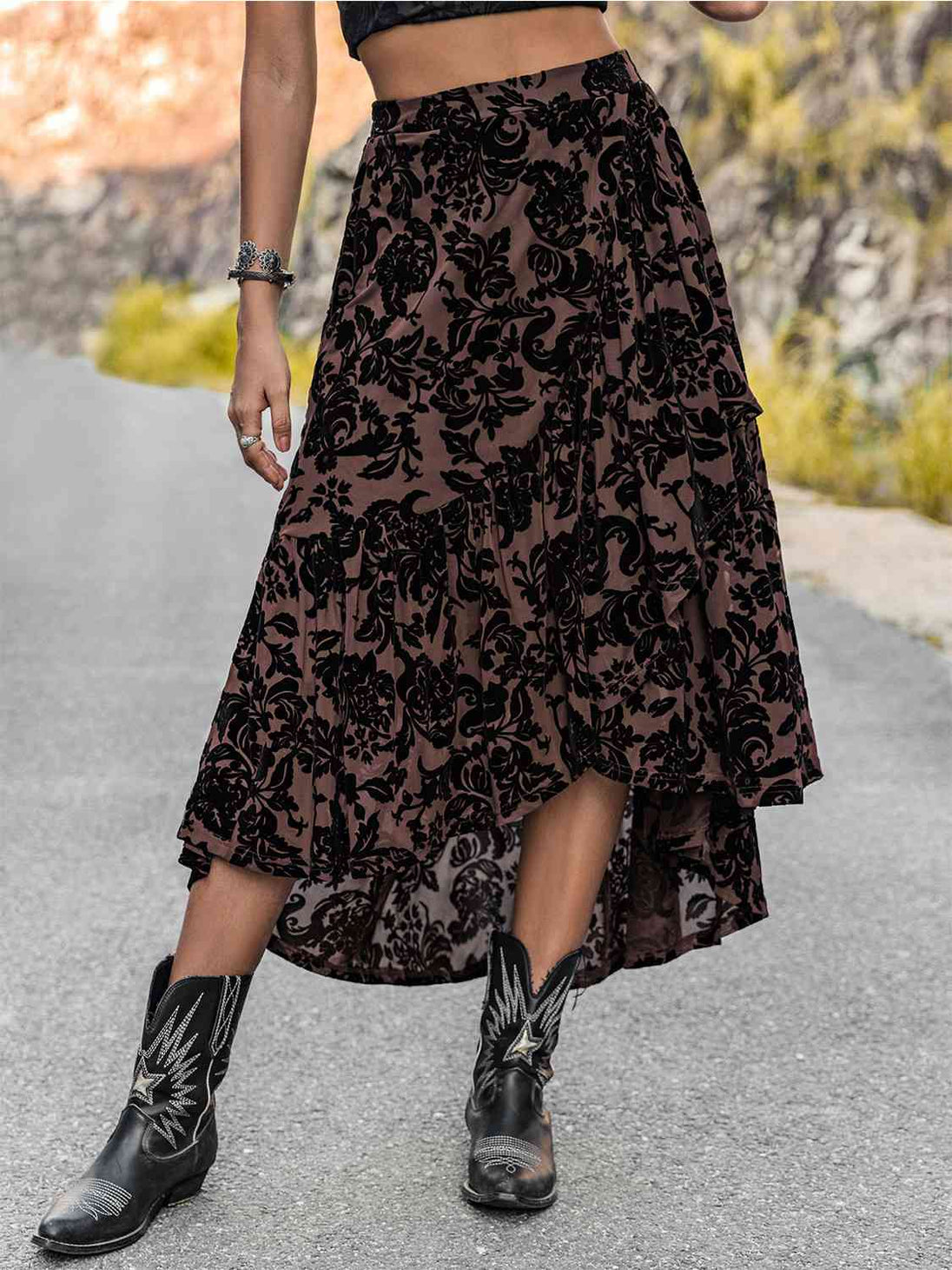 Printed Ruffled Midi Skirt Trendsi