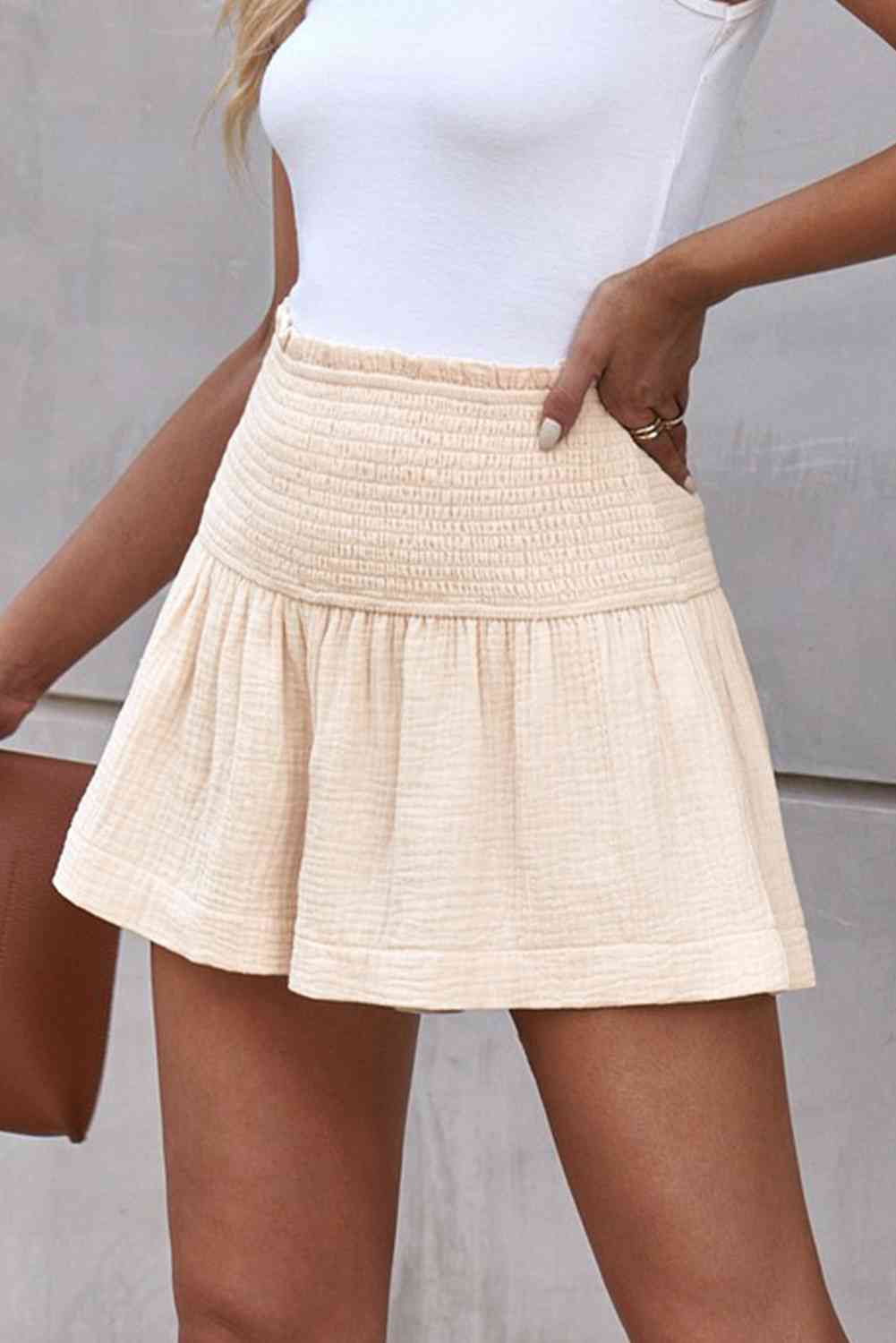 Smocked Waist Culotte Shorts Trendsi