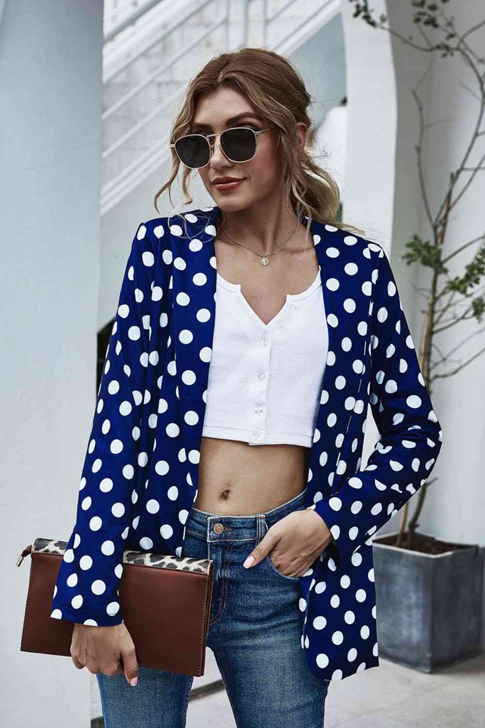 Polka Dot Long Sleeve Blazer Trendsi