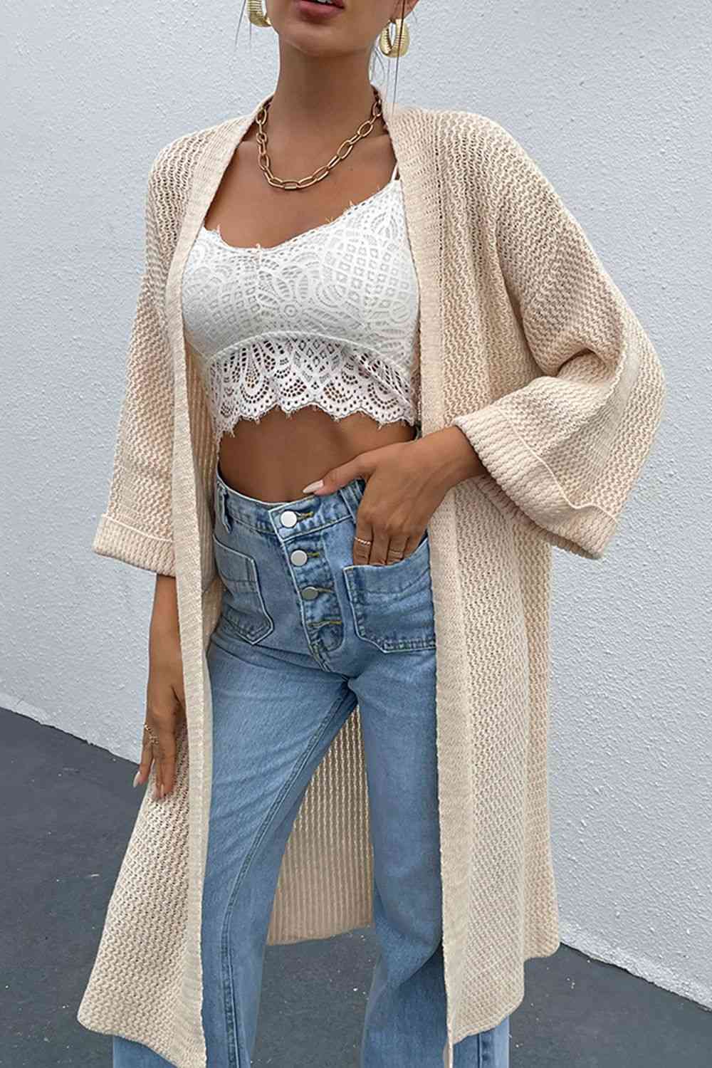 Open Front Drop Shoulder Duster Cardigan Trendsi