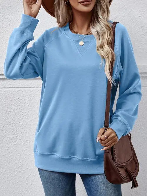 Round Neck Long Sleeve Sweatshirt Trendsi