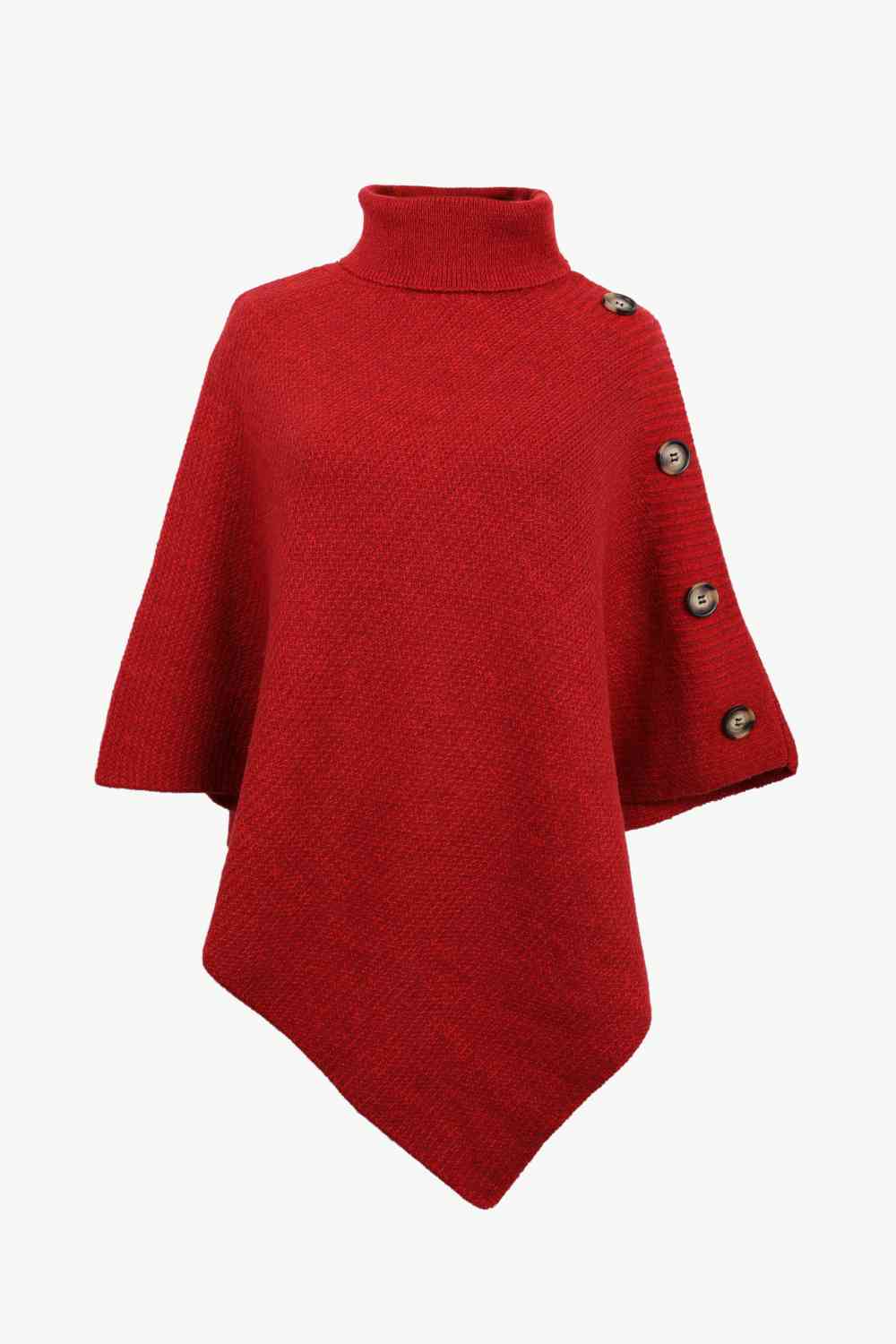 Turtleneck Buttoned Poncho Bazaarbey