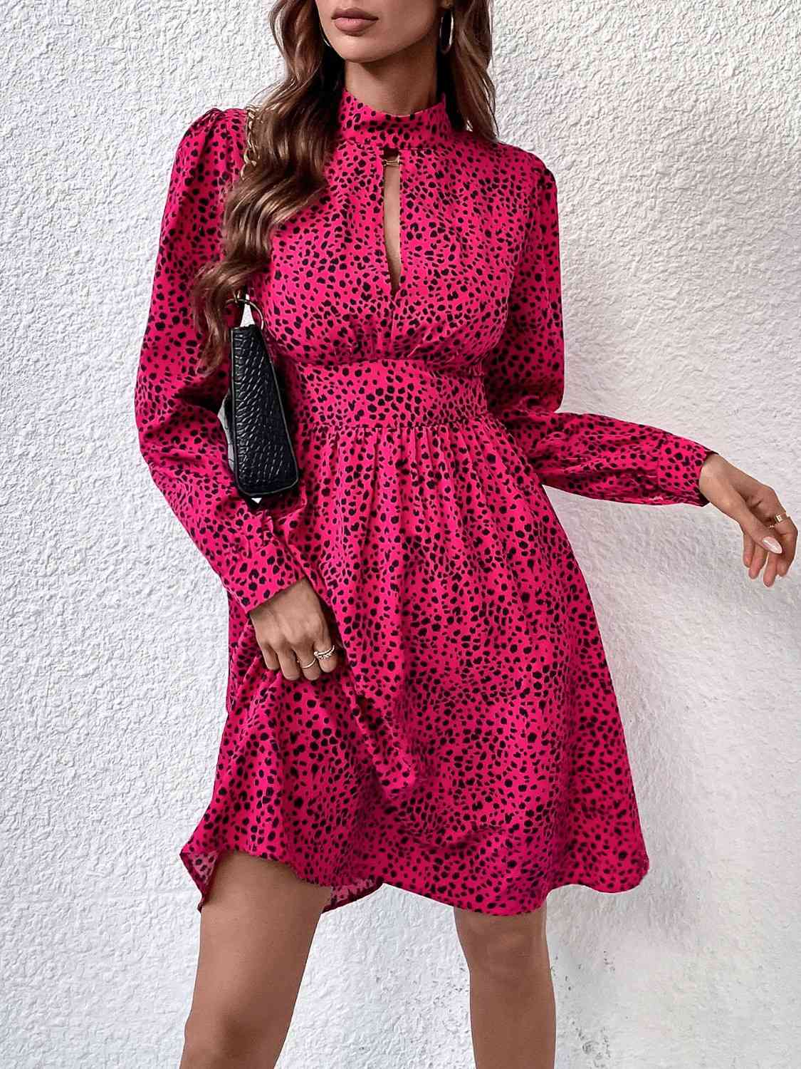 Mock Neck Cutout Long Sleeve Dress -BazaarBey - www.shopbazaarbey.com