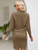 Turtle Neck Long Sleeve Ribbed Sweater Dress Bazaarbey