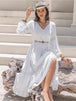 Tie Neck Balloon Sleeve Midi Dress -BazaarBey - www.shopbazaarbey.com