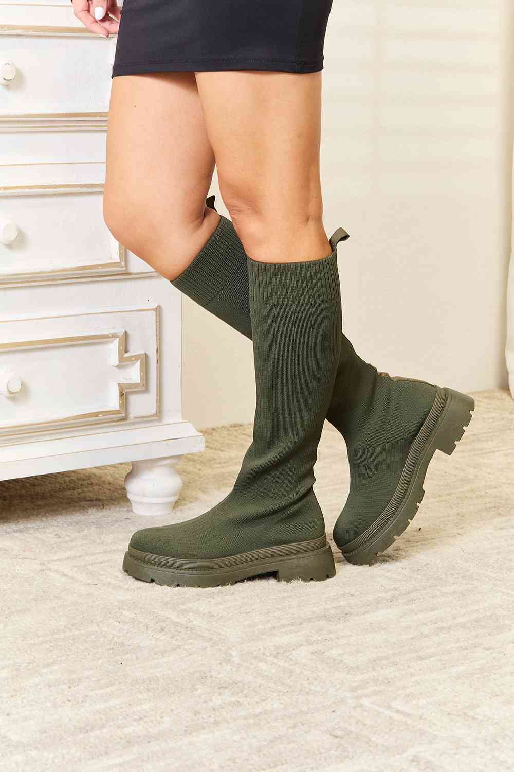  Footwear Knee High Platform Sock Boots Trendsi