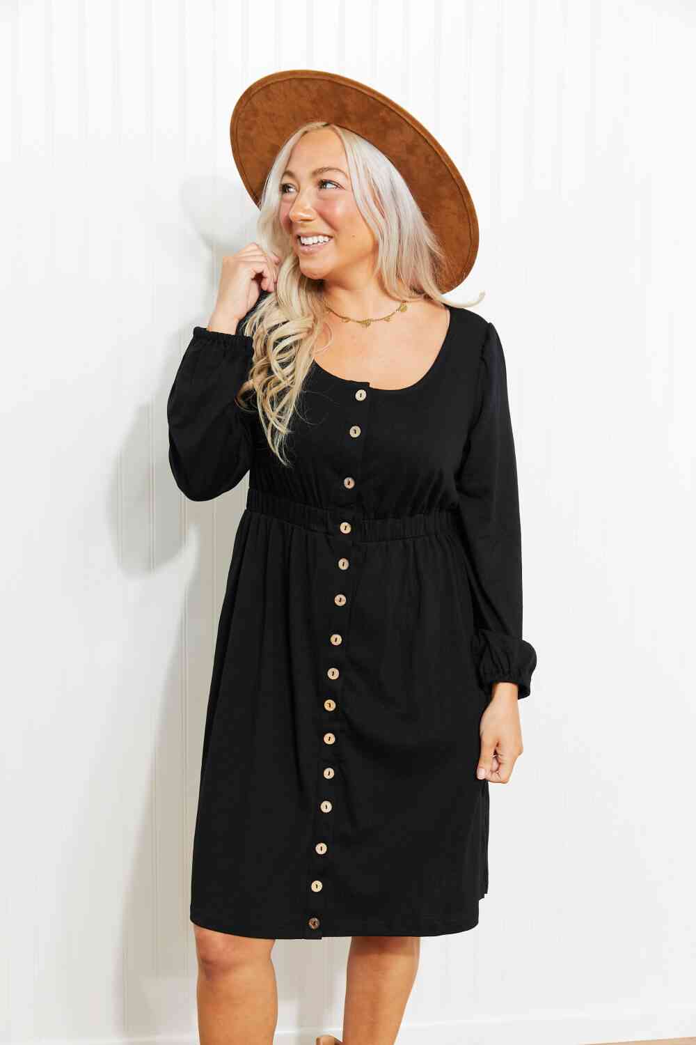 Scoop Neck Empire Waist Long Sleeve Mini Dress -BazaarBey - www.shopbazaarbey.com