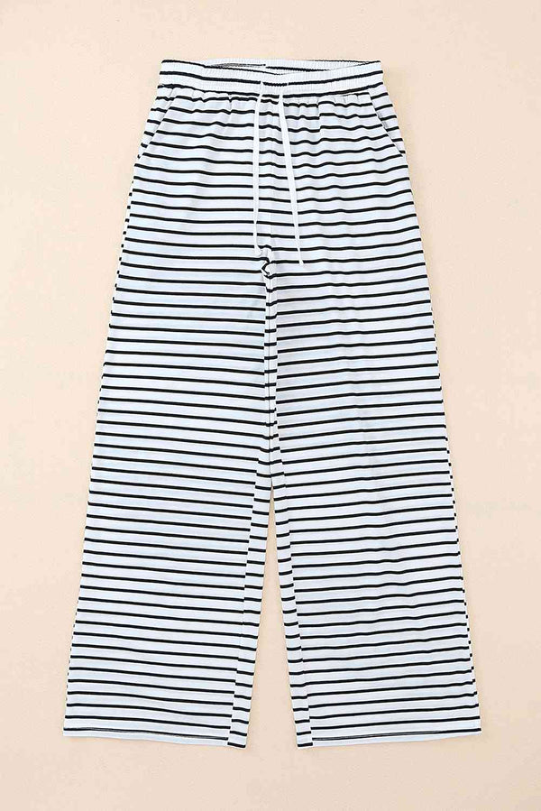 Striped Drawstring Waist Wide Leg Pants Bazaarbey