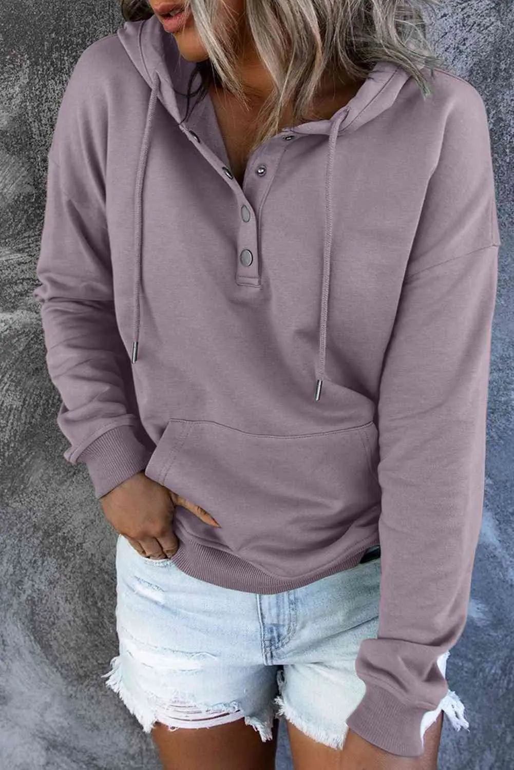 Dropped Shoulder Long Sleeve Hoodie with Pocket Trendsi