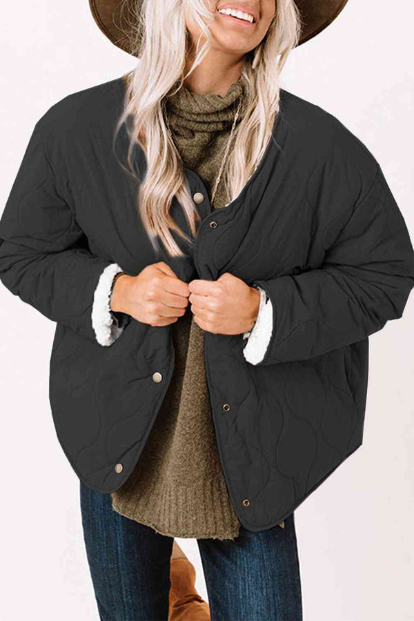 Long Sleeve Button Front Winter Coat Trendsi