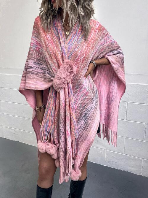 Heathered Fringe Hem Poncho Bazaarbey