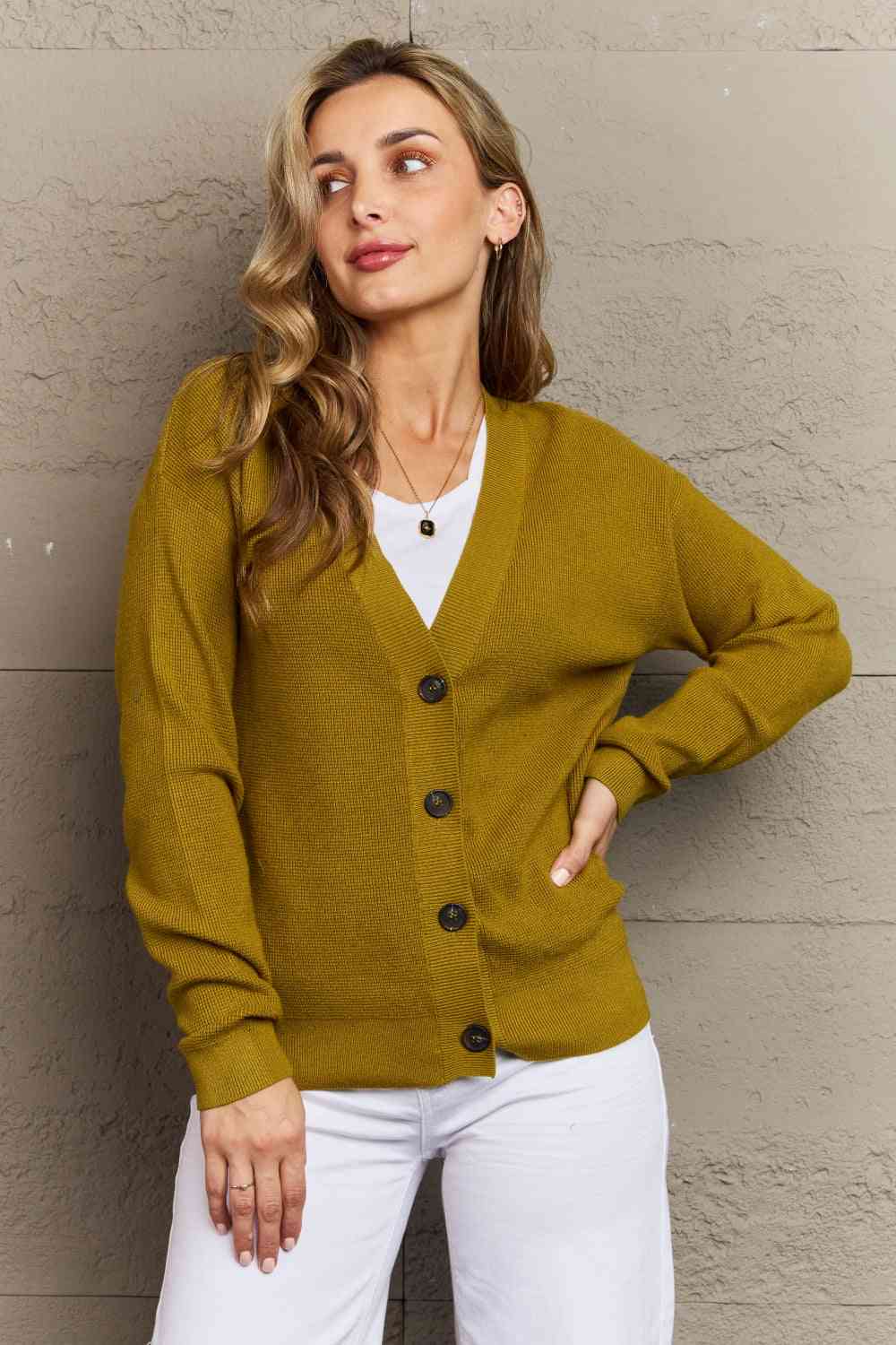    Button Down Cardigan in Chartreuse Trendsi