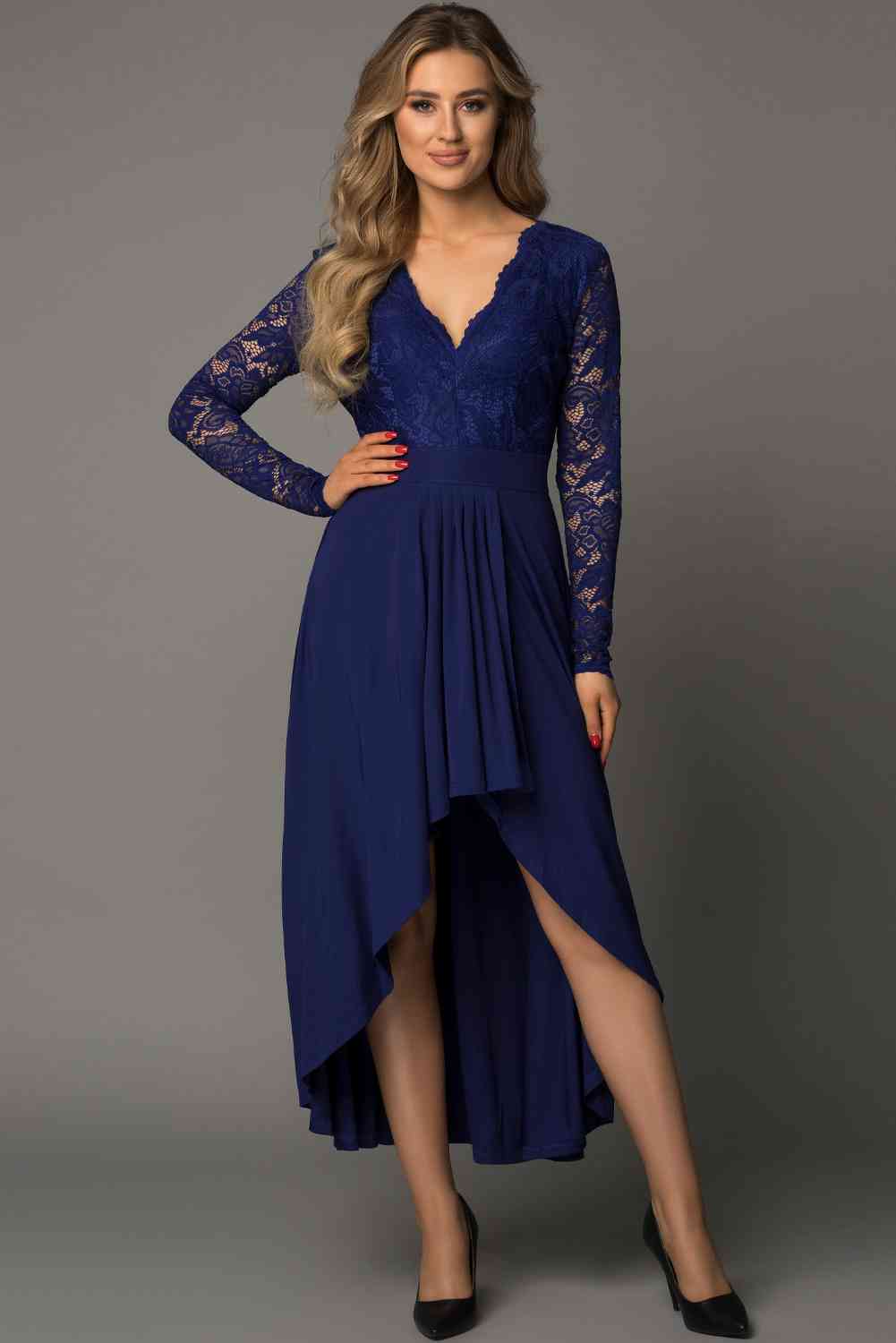 Lace High-Low V-Neck Dress Bazaarbey