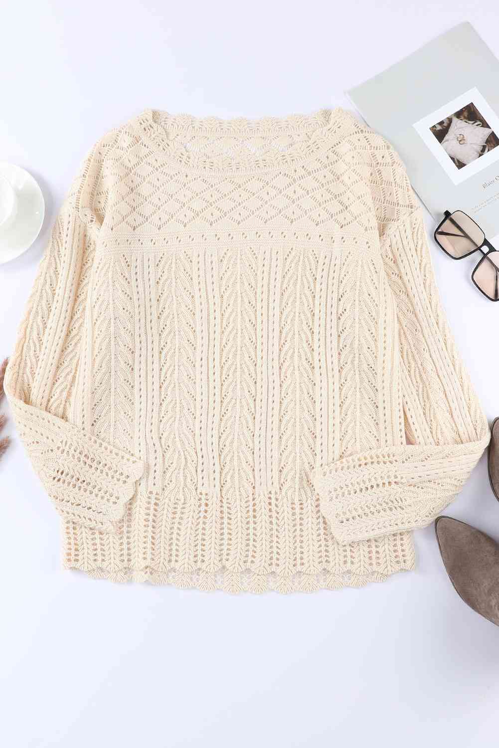  Scalloped Trim Knit Top Trendsi