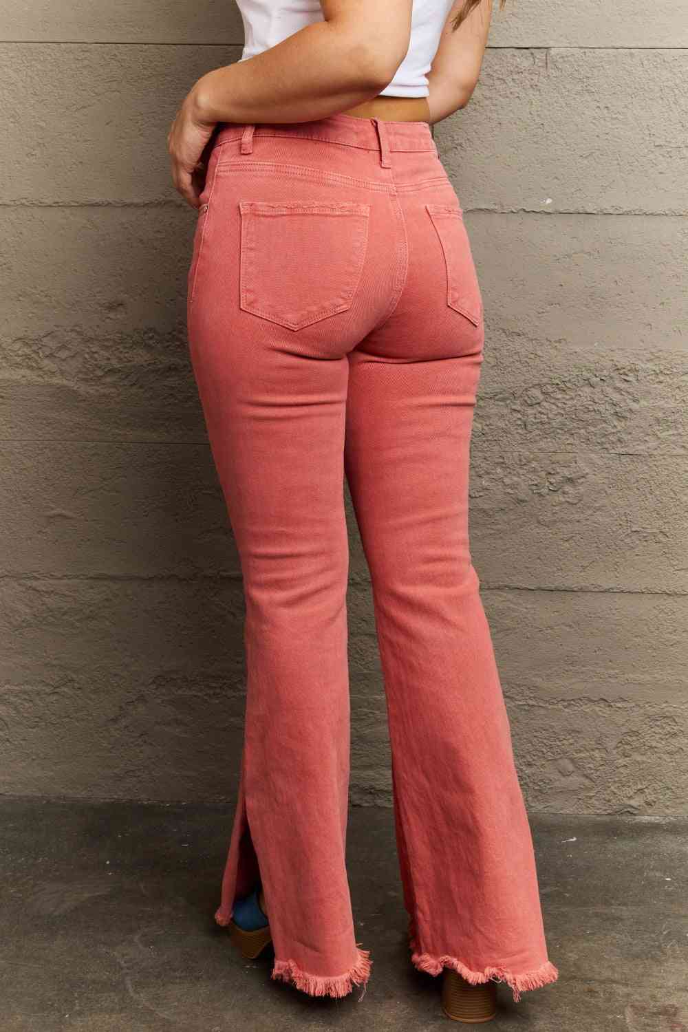  Bailey  High Waist Side Slit Flare Jeans Trendsi