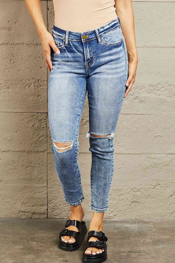  Mid Rise Distressed Skinny Jeans Trendsi