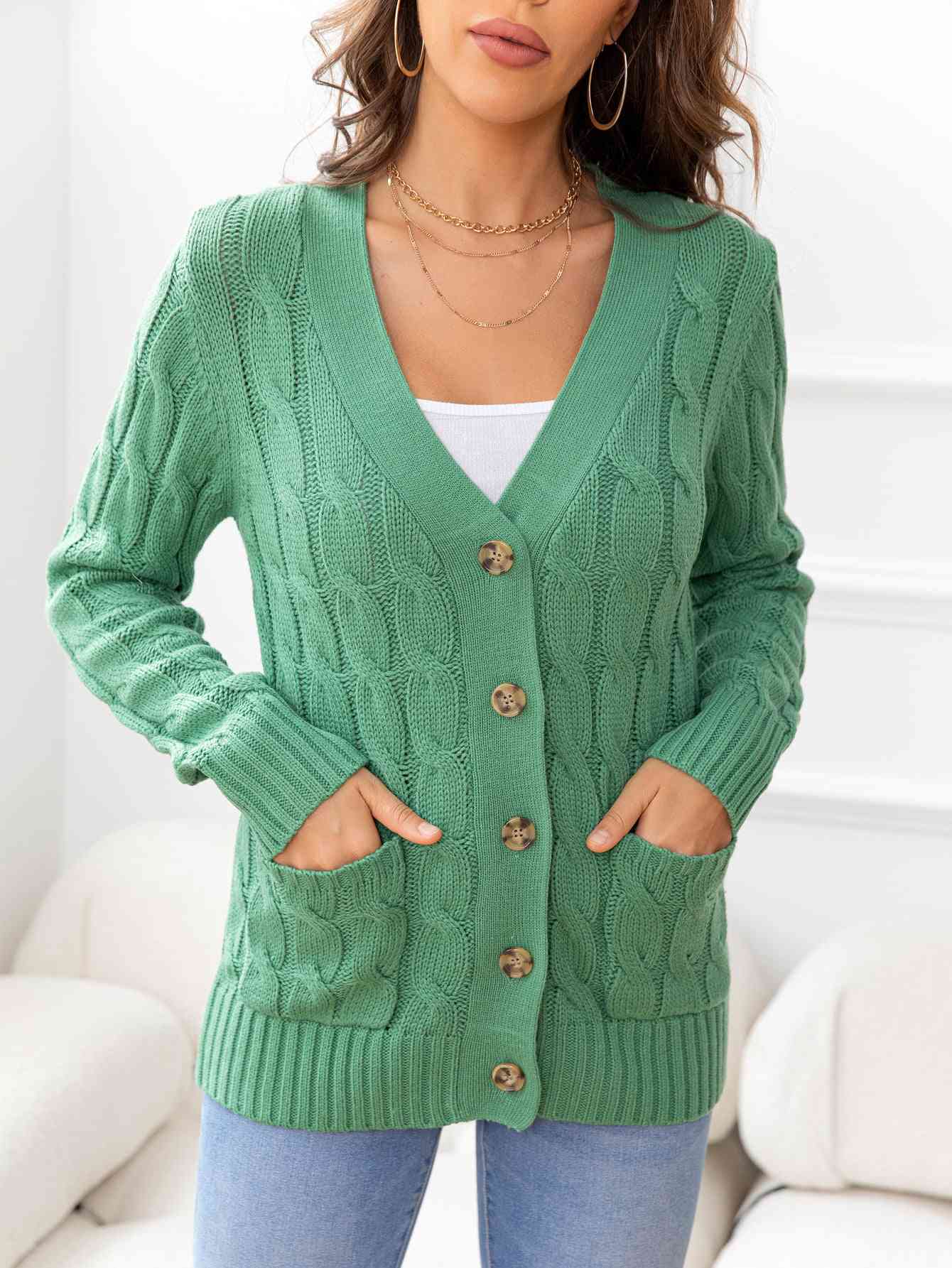 Button Down Cable-Knit Cardigan Bazaarbey