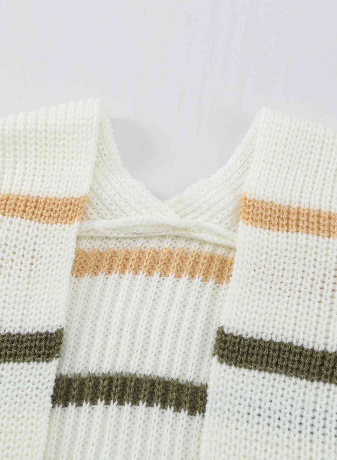 Woven Right Striped Rib-Knit Open Front Pocketed Cardigan Trendsi