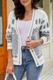 Printed V-Neck Buttoned Cardigan Trendsi