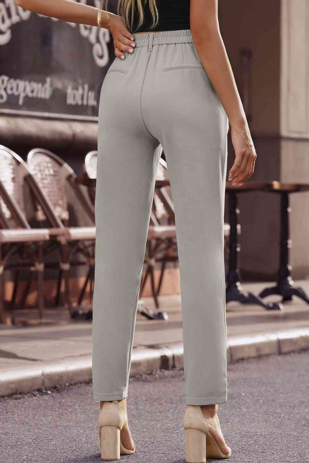 Ankle-Length Straight Leg Pants with Pockets Bazaarbey