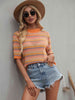 Striped  Half Sleeve Knit Top Trendsi