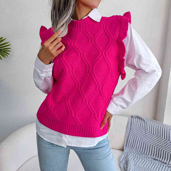 Ruffle Shoulder Ribbed Trim Sweater Vest Trendsi