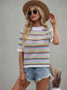 Striped  Half Sleeve Knit Top Trendsi