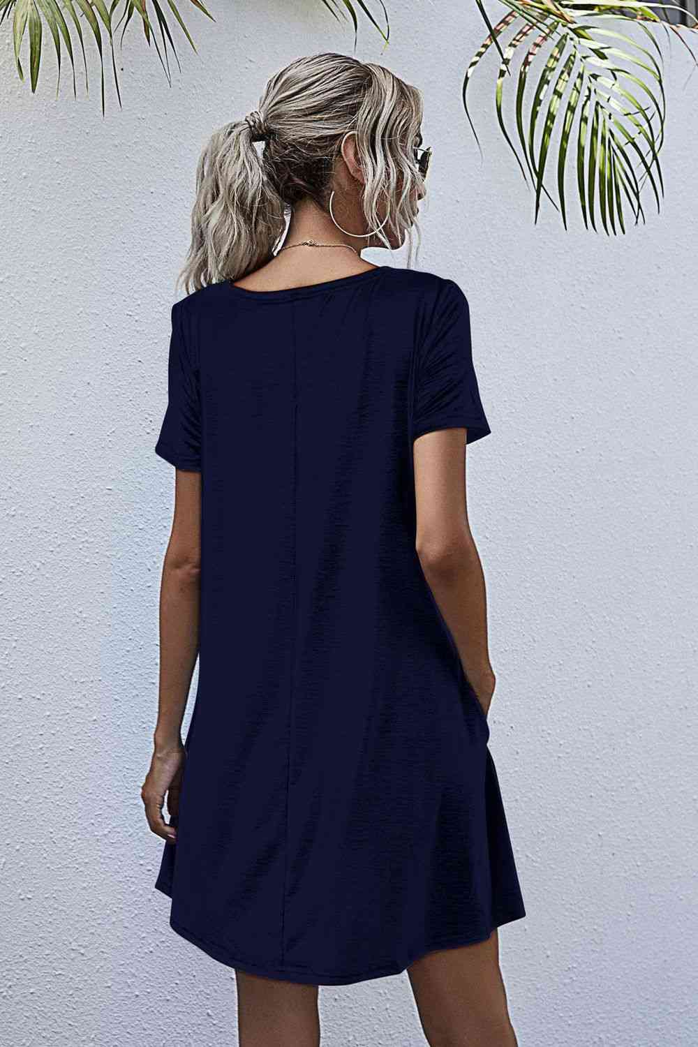 Round Neck Short Sleeve Mini Dress -BazaarBey - www.shopbazaarbey.com