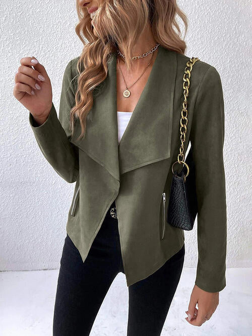 Collared Neck Long Sleeve Jacket Trendsi