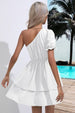 Layered Single Shoulder Flounce Sleeve Mini Dress -BazaarBey - www.shopbazaarbey.com