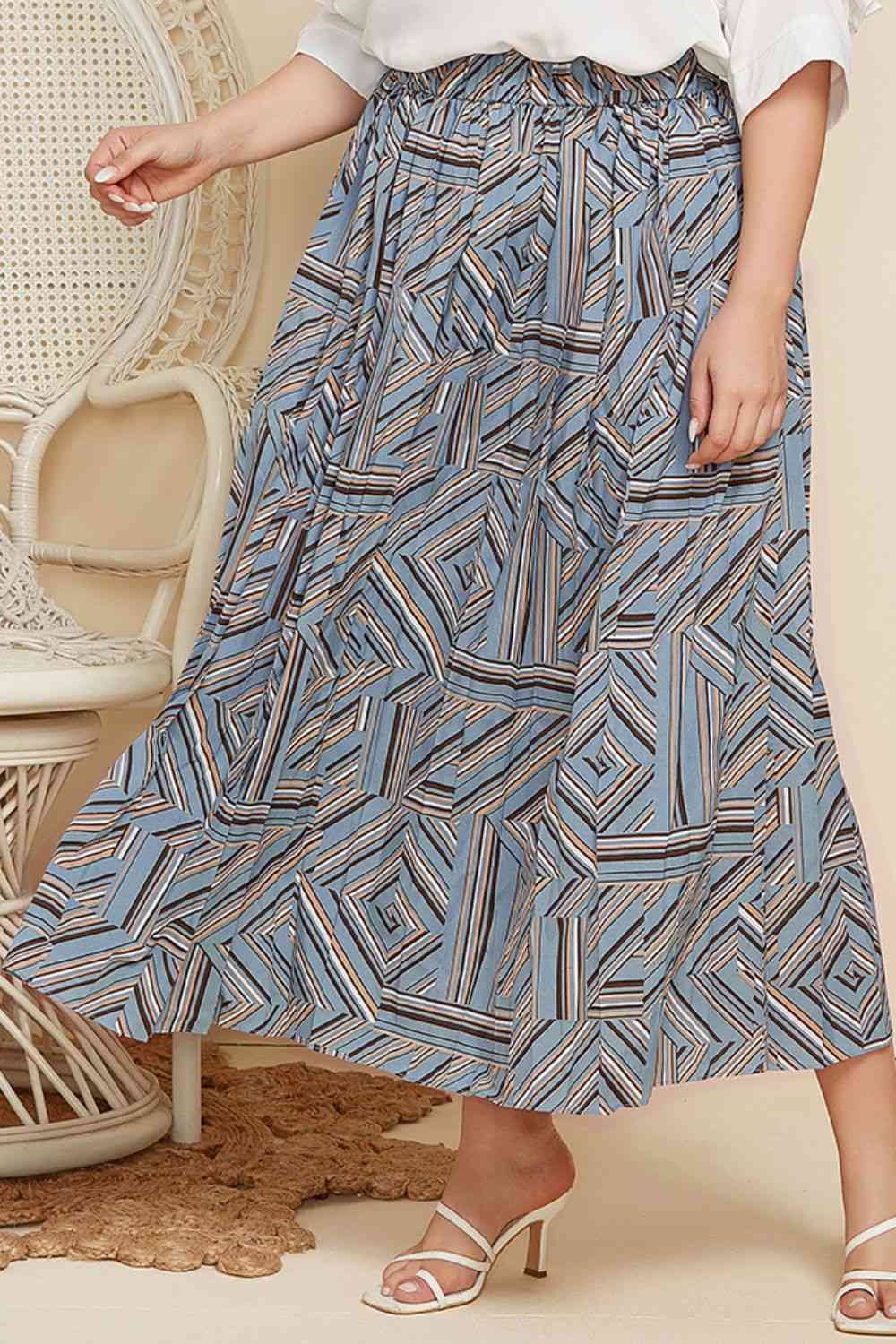 Plus Size Geometric Pleated Skirt Trendsi