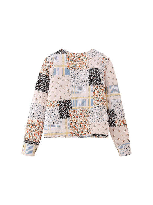 Printed Button Up Quilted Puffer Jacket with Pockets Bazaarbey