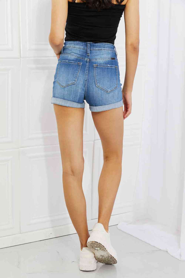 Kancan Full Size High Rise Medium Stone Wash Denim Shorts Bazaarbey