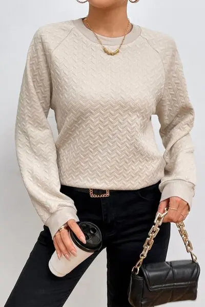 Texture Round Neck Long Sleeve Sweatshirt Bazaarbey