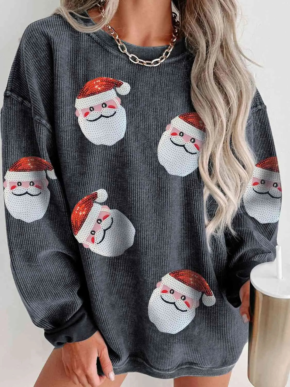  Santa Patch Ribbed Sweatshirt Bazaarbey