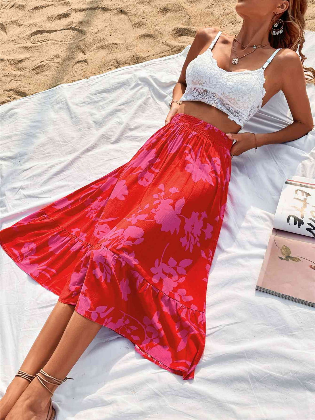 Printed Elastic Waist Skirt Trendsi