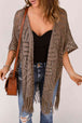 Fringe Hem Slit Open Front Cardigan Bazaarbey