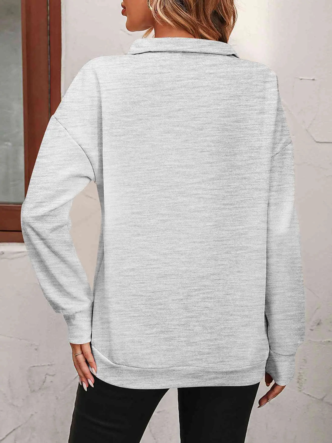 Zip-Up Dropped Shoulder Sweatshirt Bazaarbey