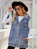 Drawstring Hooded Sleeveless Denim Top with Pockets Bazaarbey