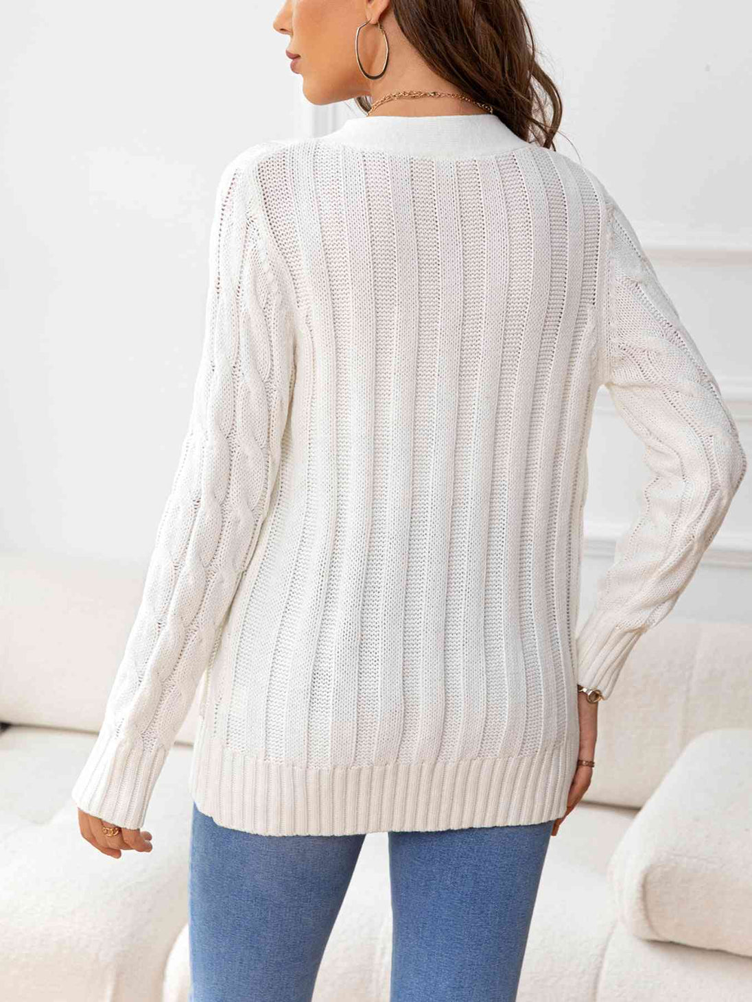 Button Down Cable-Knit Cardigan Bazaarbey