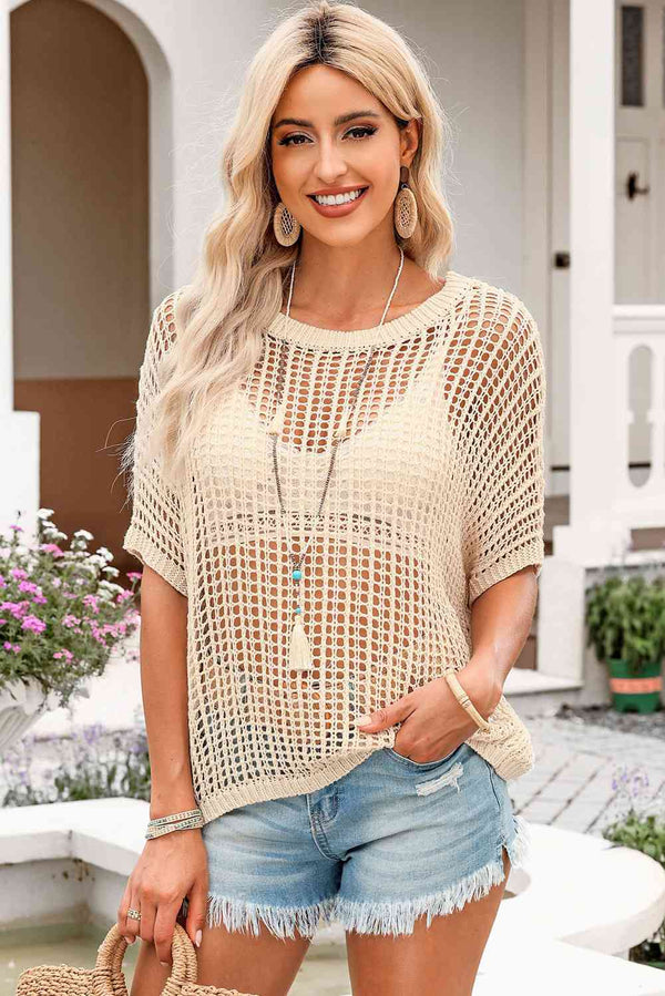 BazaarBey  Round Neck Half Sleeve Knit Top 